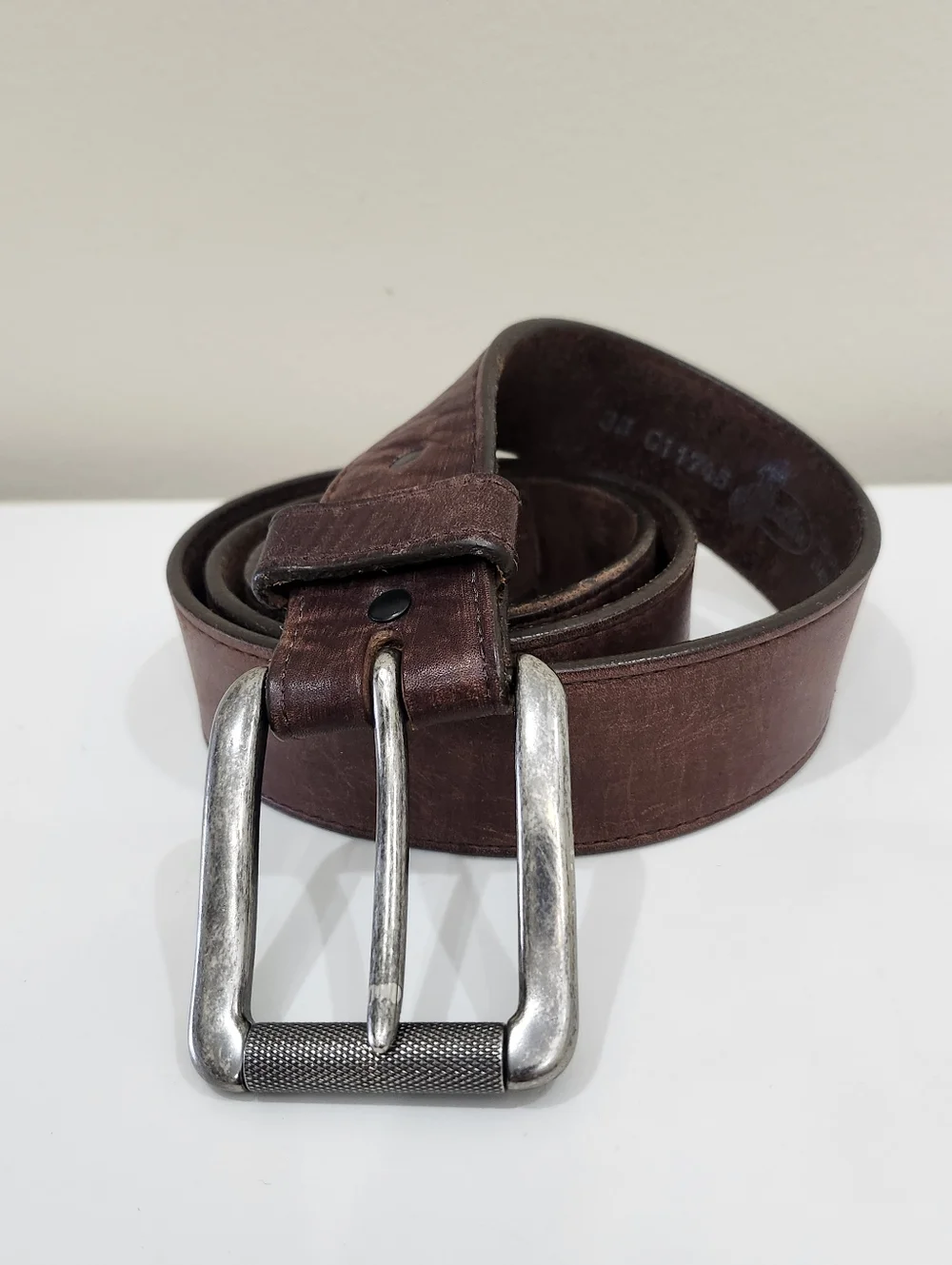 Justin Boots Bent Rail Leather Bomber Belt Brown Men's 38 1.5